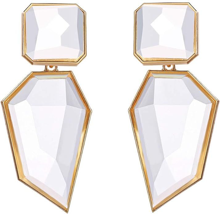 Rhinestone Crystal Rectangle Dangle Earrings, Glass Geometric Statement Earrings for Women KELMAL... | Amazon (US)
