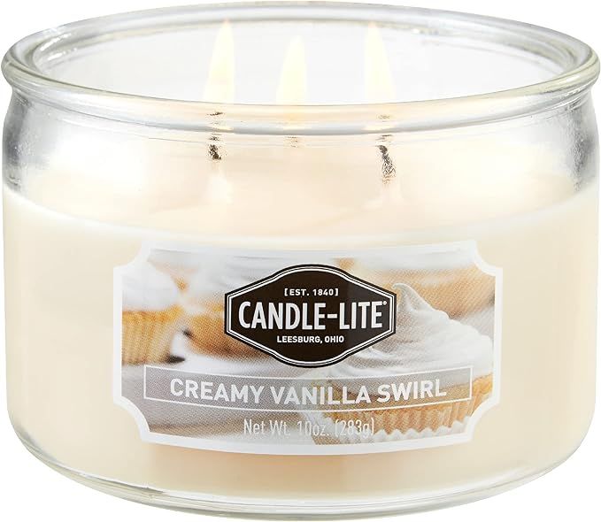 CANDLE-LITE Creamy Vanilla Swirl Three Wick Aromatherapy Candle with 20-40 Hours of Burn Time, 10... | Amazon (US)