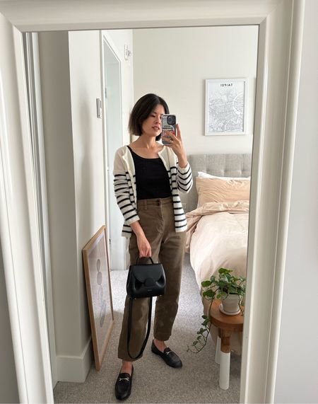 Cardigan: Sezane Gaspard Cardigan. Runs a bit large. I’m in xs
Tank: Reformation. Tts
Pants: Everlane. These do stretch. I sized down
Shoes: old. Linked similar 