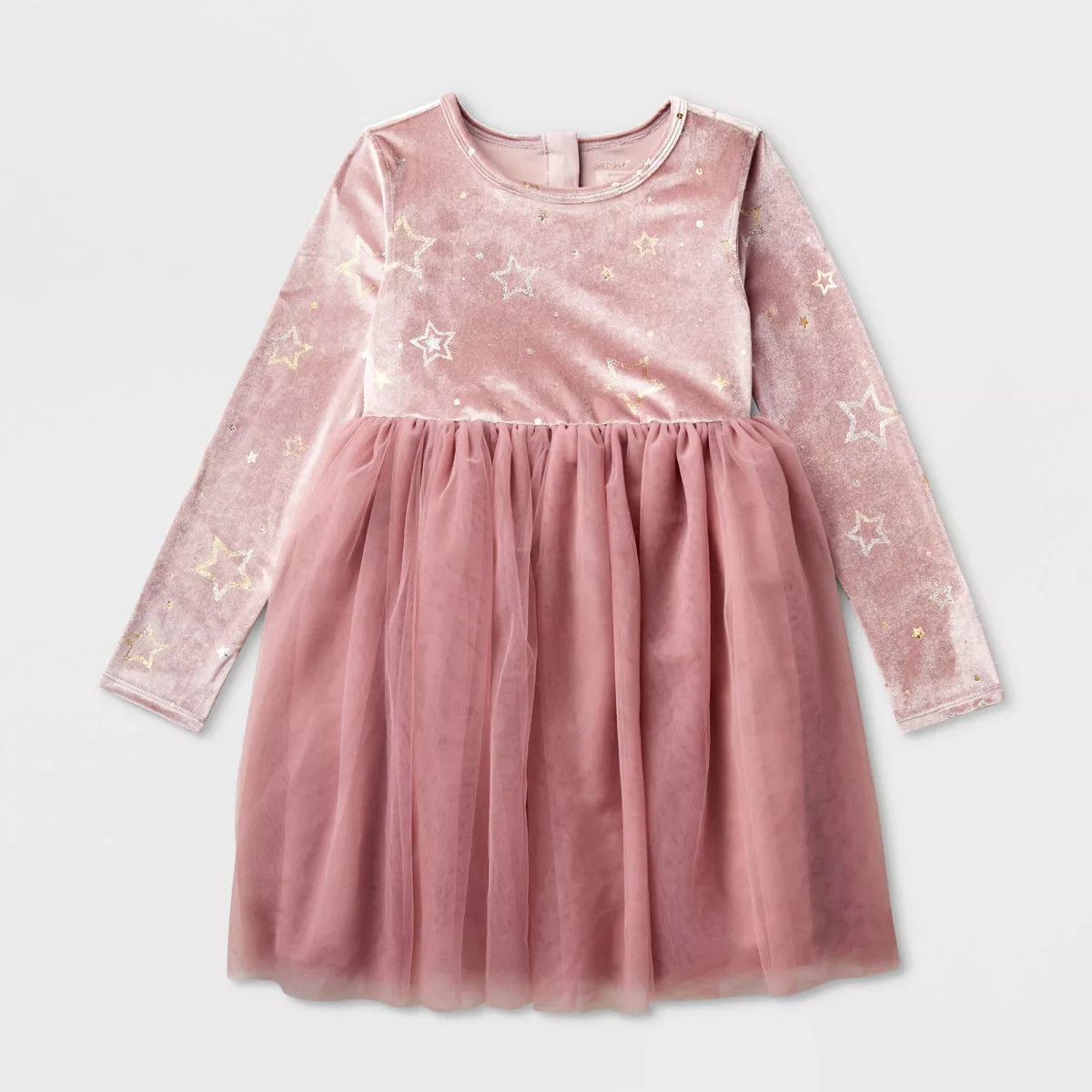 Girls' Adaptive Long Sleeve Star Velour to Tulle Dress - Cat & Jack™ Dusty Pink | Target