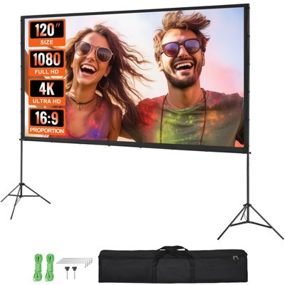 120 Inch Portable Projector Screen with Stand, 4K HD 16:9 Indoor Outdoor Movie Screen with Carry Bag for Home Backyard Theater Camping | Target