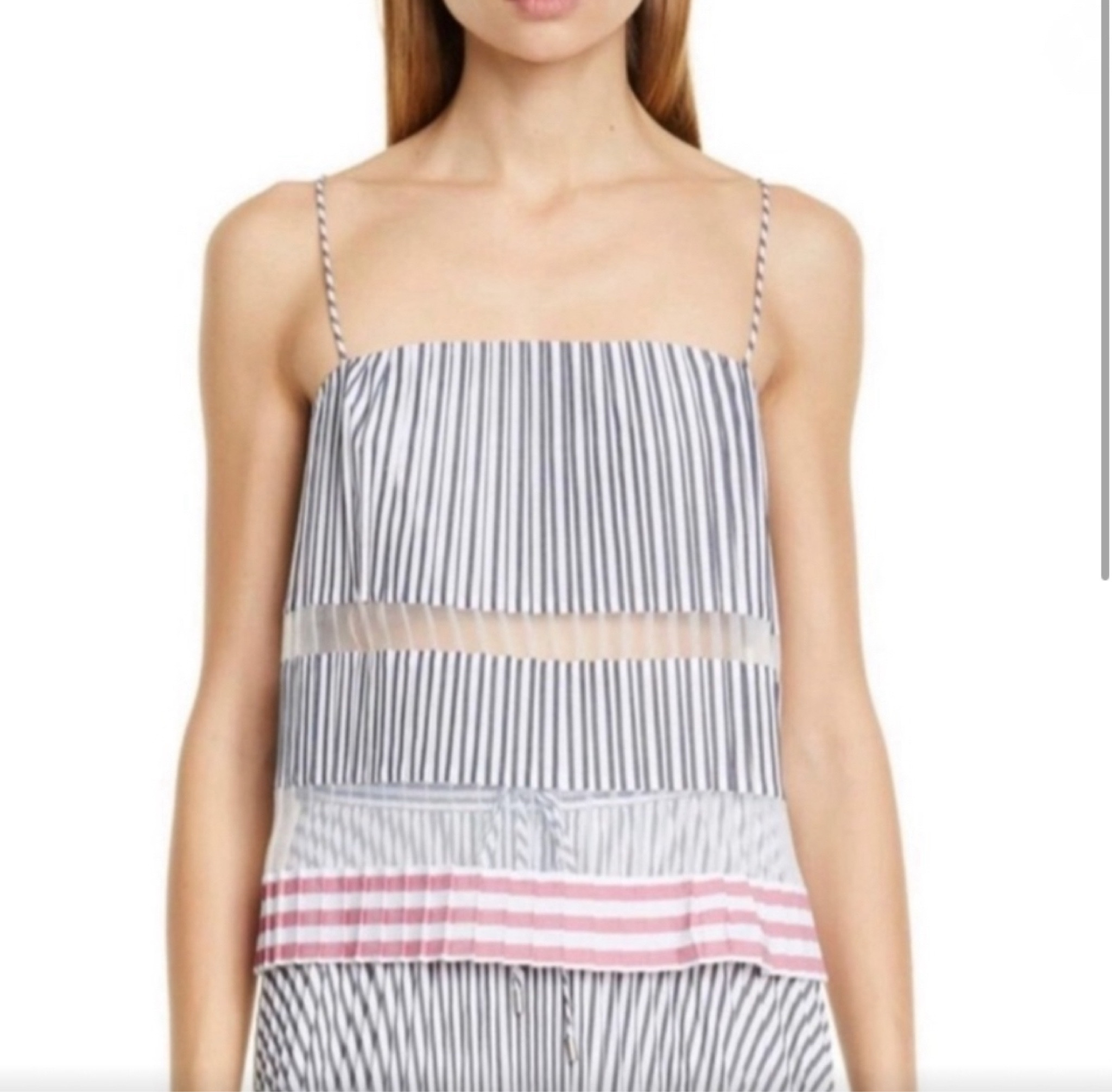 Club Monaco semi sheer stripe pleated tank 

#LTKStyleTip #LTKFindsUnder50 #LTKSeasonal