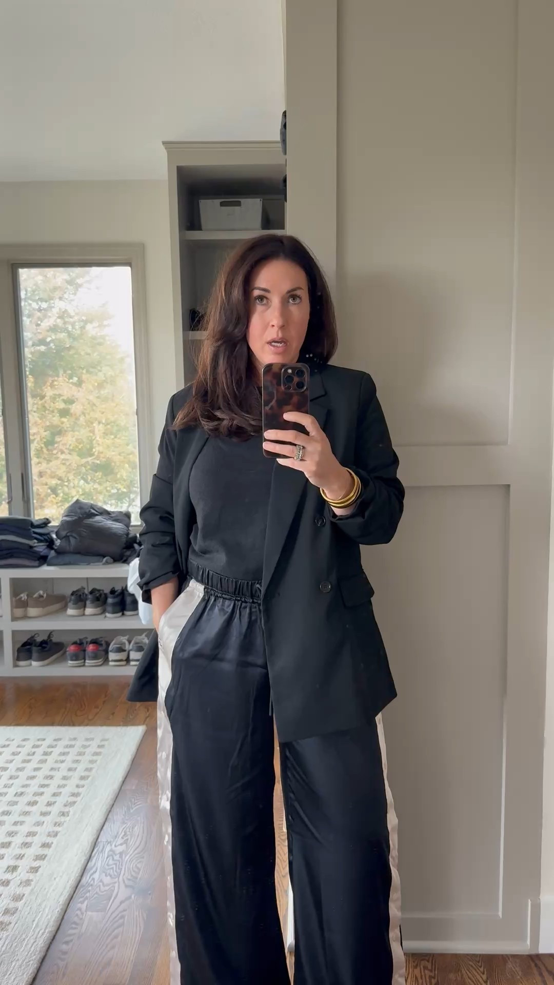 The CUTEST  and most COMFORTABLE outfit!!! Love these satin tear away style track pants. I also have this crewneck sweater in multiple colors. So soft.

#LTKStyleTip #LTKOver40 #LTKMidsize