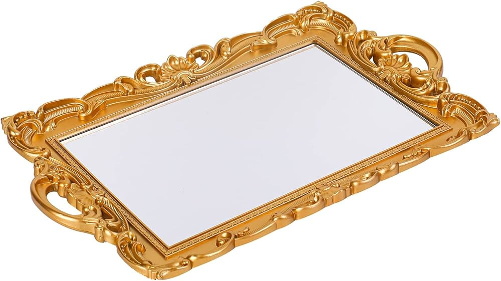 Sooyee Decorative Tray,Bathroom Tray Vanity Tray Decor, 15.3x9.8 Gold Tray Mirror Tray for Desser... | Amazon (US)
