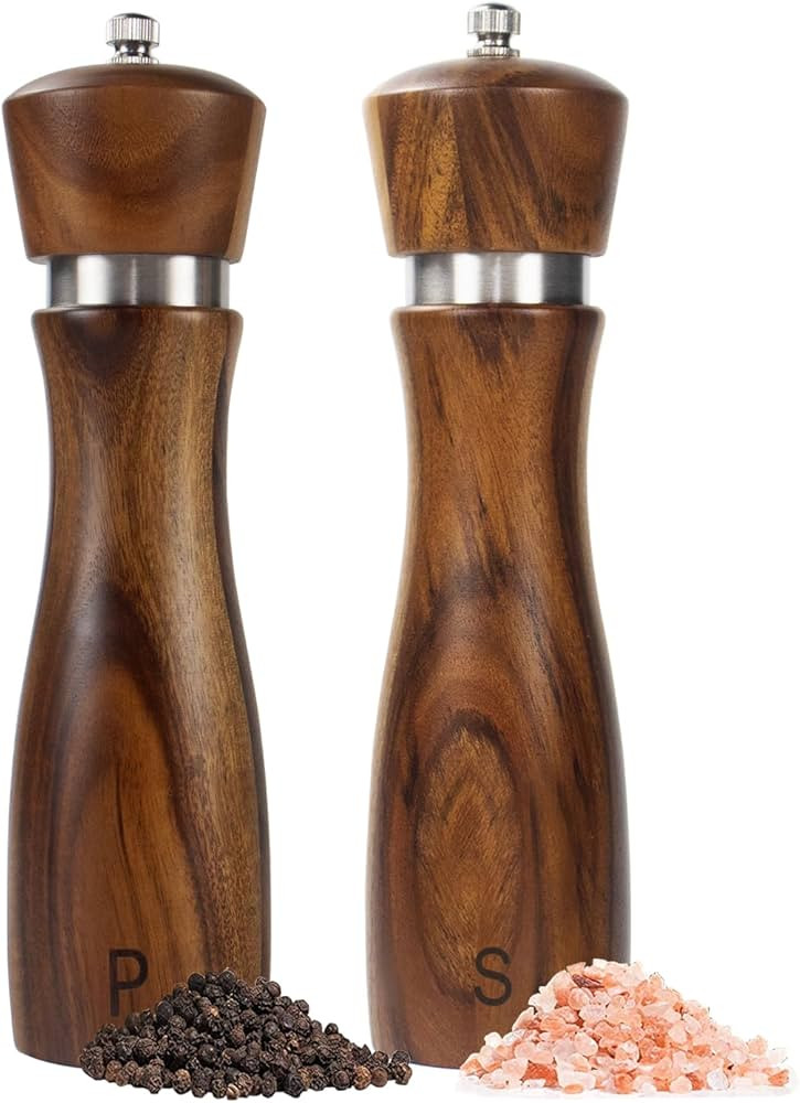 2 Pack Wood Salt and Pepper Grinder Set, Acacia Wood Salt and Pepper Grinder Mill Pepper Grinder ... | Amazon (US)