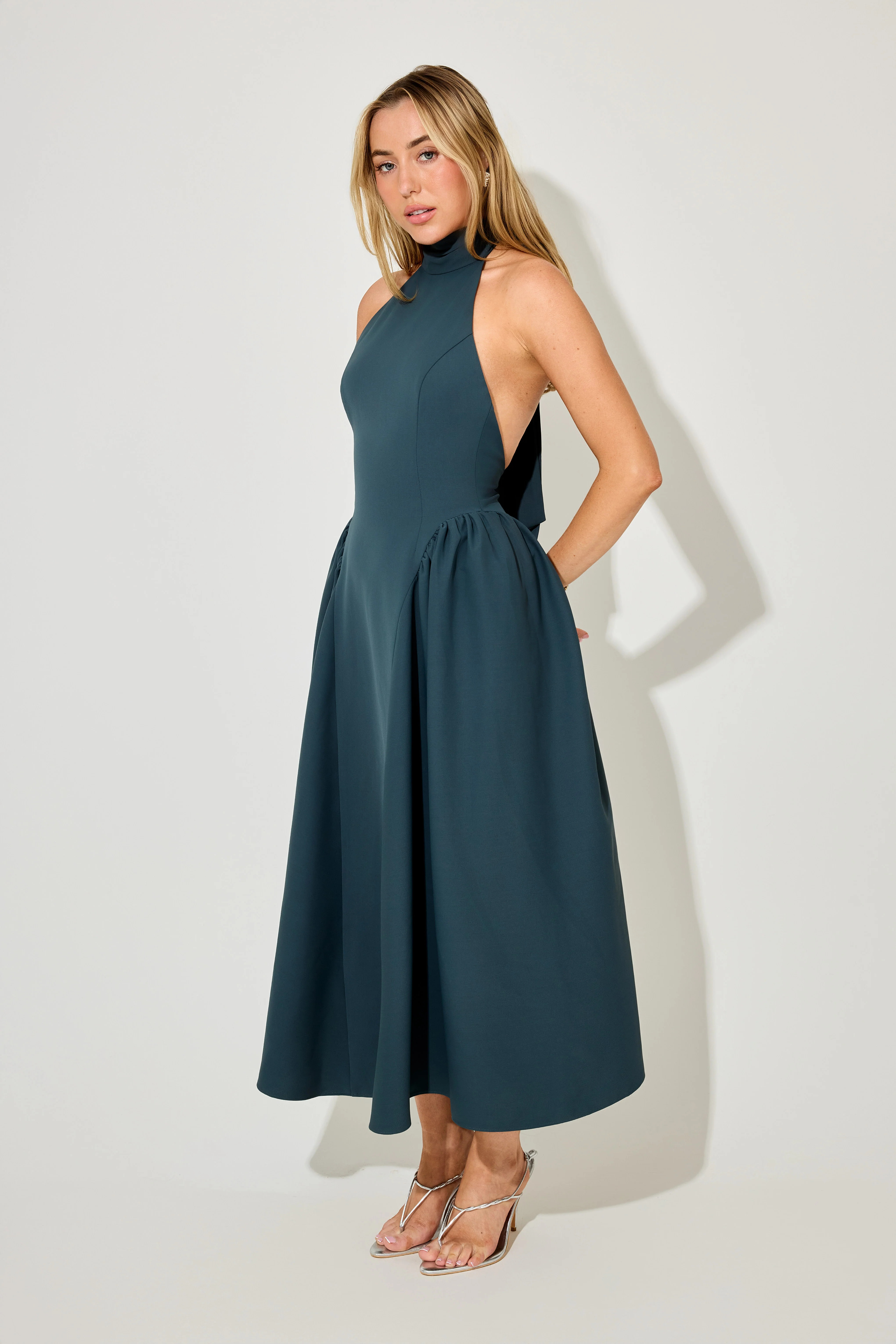 Tie Neck Gathered Midi Dress | Odd Muse