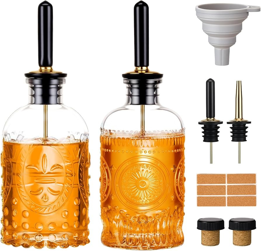 2 Pack Glass Coffee Syrup Dispenser Bottles Set, 7 OZ Simple Syrup Bottles with Metal Pour Spout,... | Amazon (US)