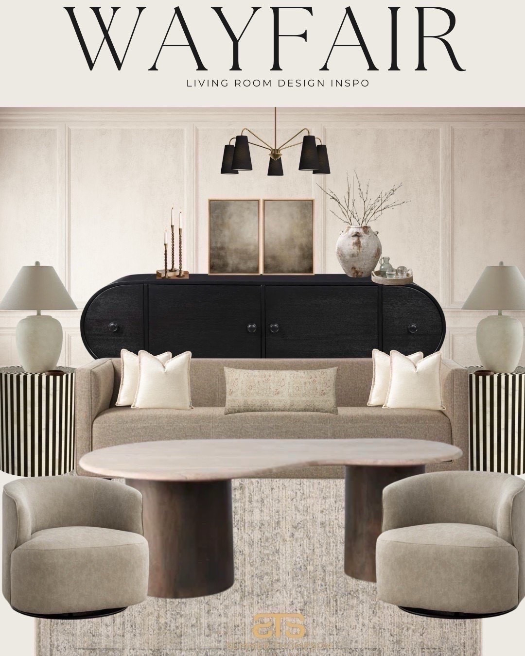 Effortless, inviting, and full of cozy neutral charm. Im  obsessed with this warm modern living space styled with my favorite Wayfair finds. From the soft swivel chairs to the bold black console and sculptural accent table, every detail adds a refined, welcoming touch 🤍


wayfair decor • neutral living room • modern home style


#wayfairfinds #neutraldecorstyle #modernhomevibes #livingroomgoals #wayfairhome #cozymodernstyle #neutralinteriorinspo #designloversunite #interiordetails #summerthompsonstyles

#LTKHome #LTKU #LTKdayinmylife
