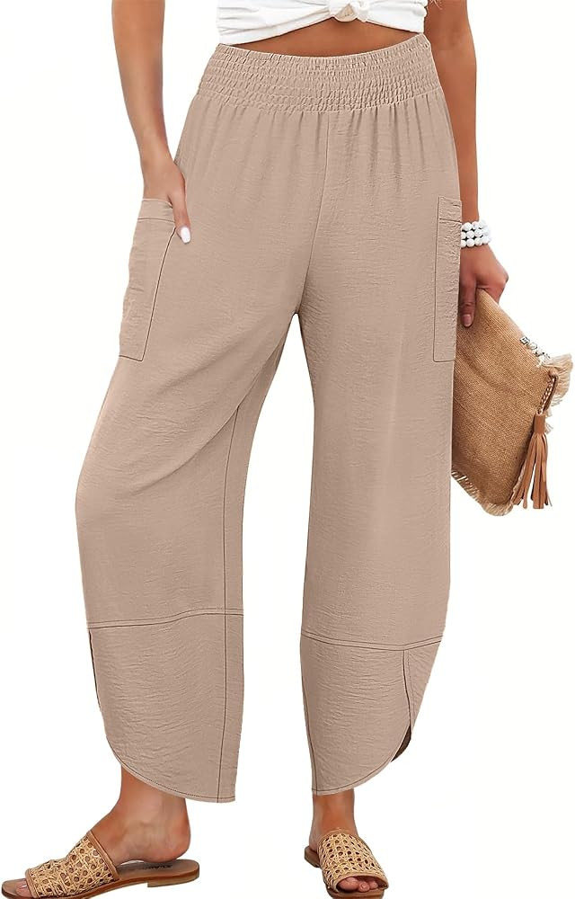 ANRABESS Womens Wide Leg Palazzo Capri Pants 2026 Summer Casual High Waisted Barrel Lounge Flowy ... | Amazon (US)