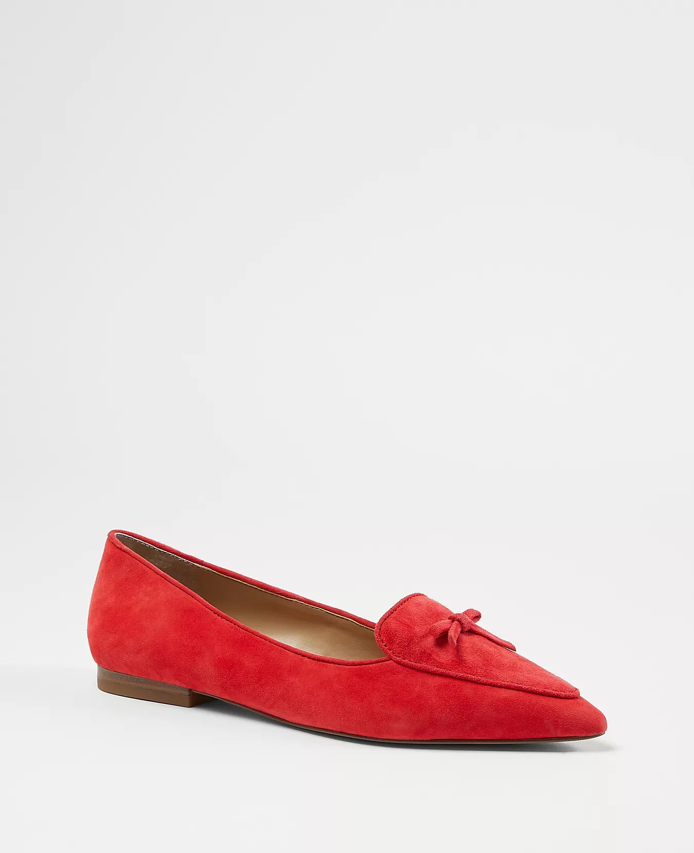 Bow Suede Pointy Loafer Flats | Ann Taylor (US)