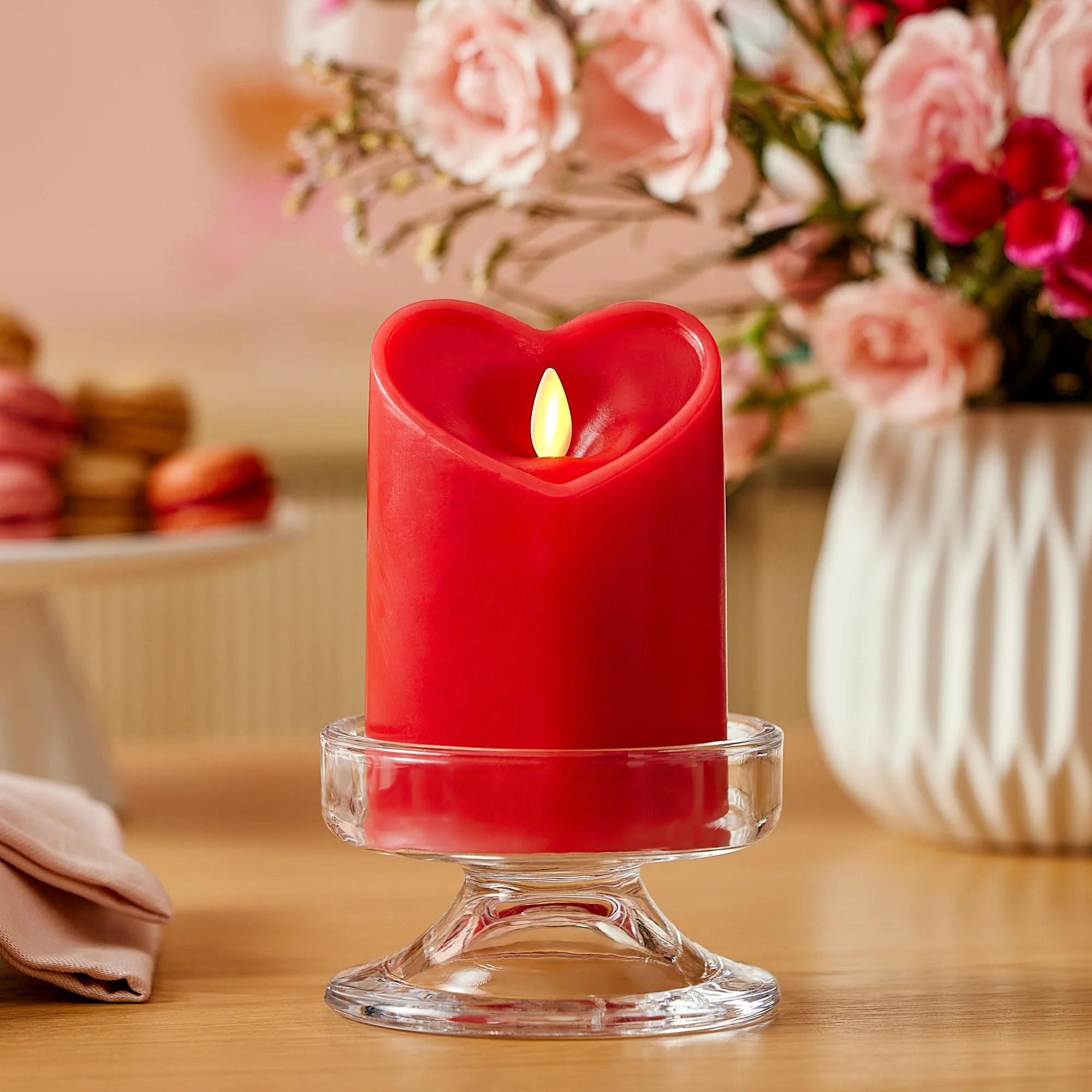 True Red Flameless Candle Heart Pillar | Luminara