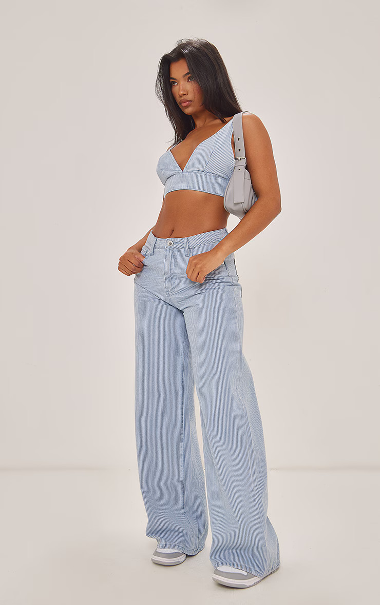 Blue Stripe Wide Leg Jeans | PrettyLittleThing US