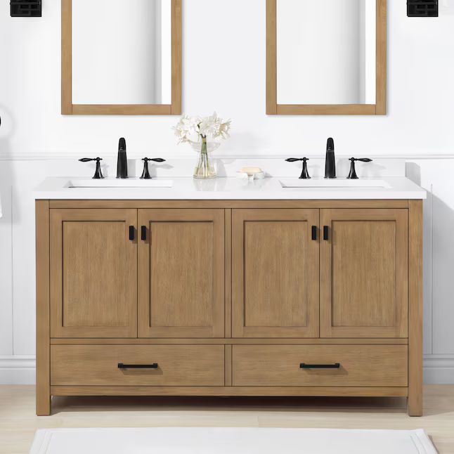 allen + roth Ronald 60-in Almond Toffee Undermount Double Sink Bathroom Vanity with White Enginee... | Lowe's