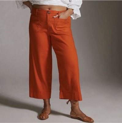 Anthropologie Maeve The Colette Linen Blend Cropped Wide-leg Pants Size 16W | eBay US