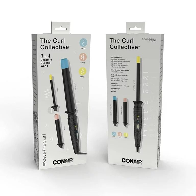 Conair The Curl Collective 3-in-1 Ceramic Curling Wand, 3 Interchangeable Barrels Designed, 1-inc... | Walmart (US)