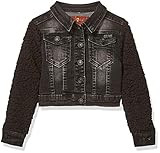 7 For All Mankind Girls' Big Cropped Denim Jacket with Sherpa Sleeves, Vintage Noir, L | Amazon (US)