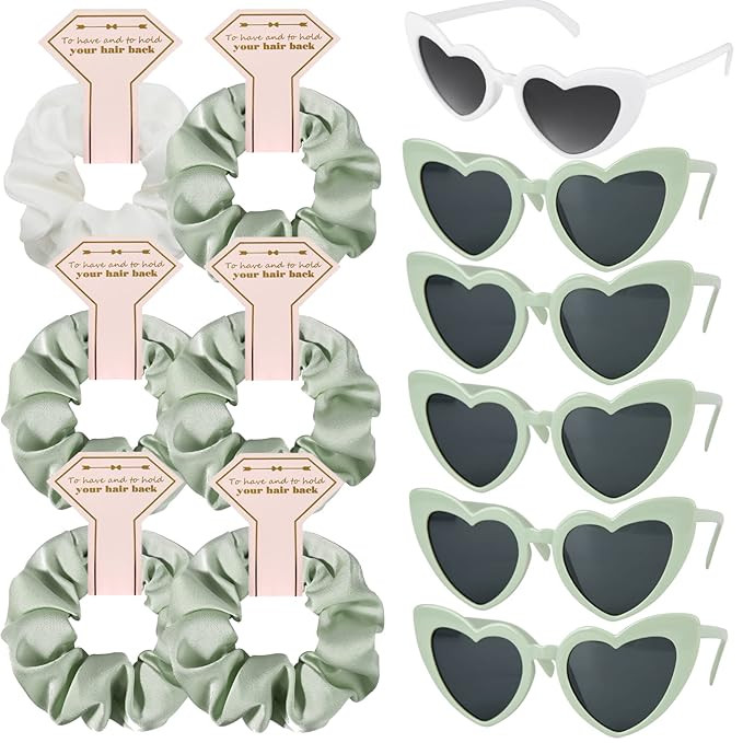 Satin Bridesmaid Scrunchies Bachelorette Hair Ties Set of 6 sunglasses Bridal Shower No Damage Ha... | Amazon (US)