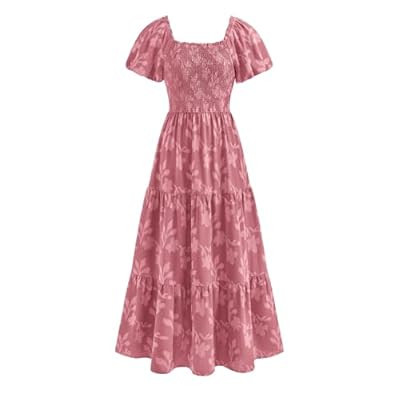 PRETTYGARDEN Women's 2026 Summer Boho Maxi Dresses Floral Short Sleeve Square Ne… | Amazon (US)