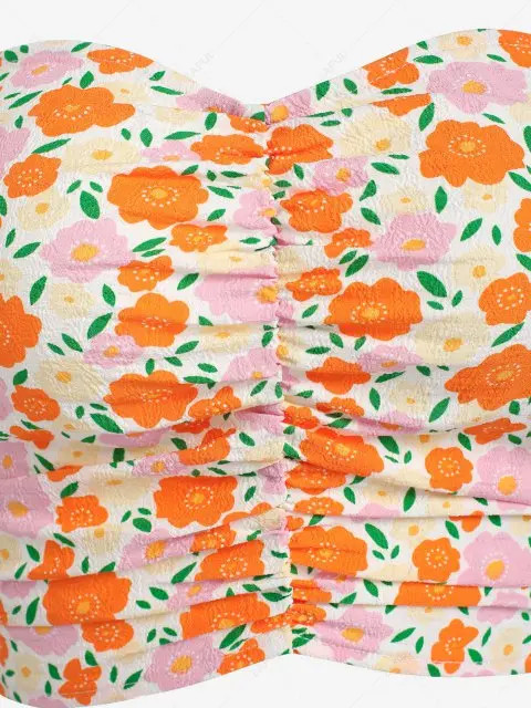 ZAFUL Floral Print Smocked Ruched Bandeau Top | ZAFUL (Global)