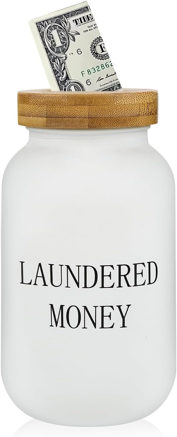 Laundry Room Bank Coin Jar,Funny Laundered Money Tip Jar,Glass Mason Jar with Money Slot and Bamb... | Amazon (US)