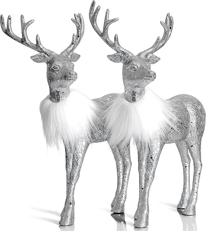Ornativity Silver Glitter Christmas Reindeer - Xmas Holiday Party Deer Figurine Statues Dinner Ta... | Amazon (US)