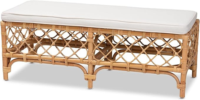 Baxton Studio Orchard Benches & Banquettes, White/Natural Brown, 48 x 18.13 x 18.25 | Amazon (US)