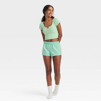 Women's Striped Foldover Waistband Boxer Sleep Shorts - Colsie™ Green | Target