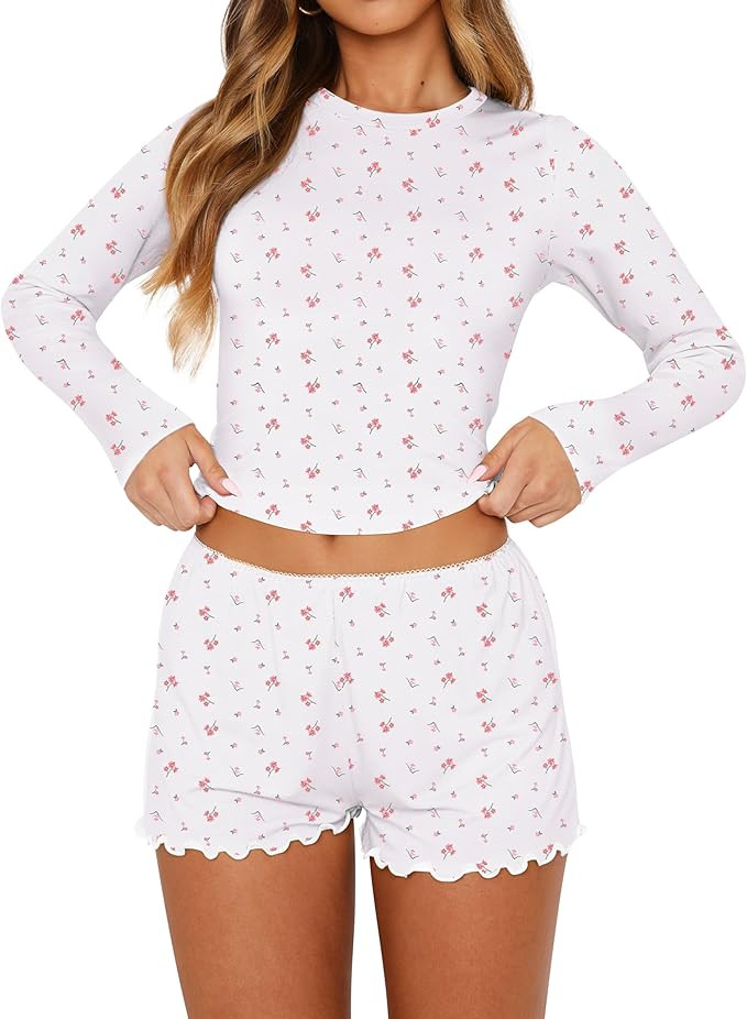 REVETRO Womens Sexy Pajamas Sets Spring Trendy Lounge Sets Y2k Pajamas Long Sleeve Shirts 2 Piece... | Amazon (US)