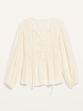 Oversized Embroidered Cutwork Tie-Neck Blouse for Women | Old Navy (US)