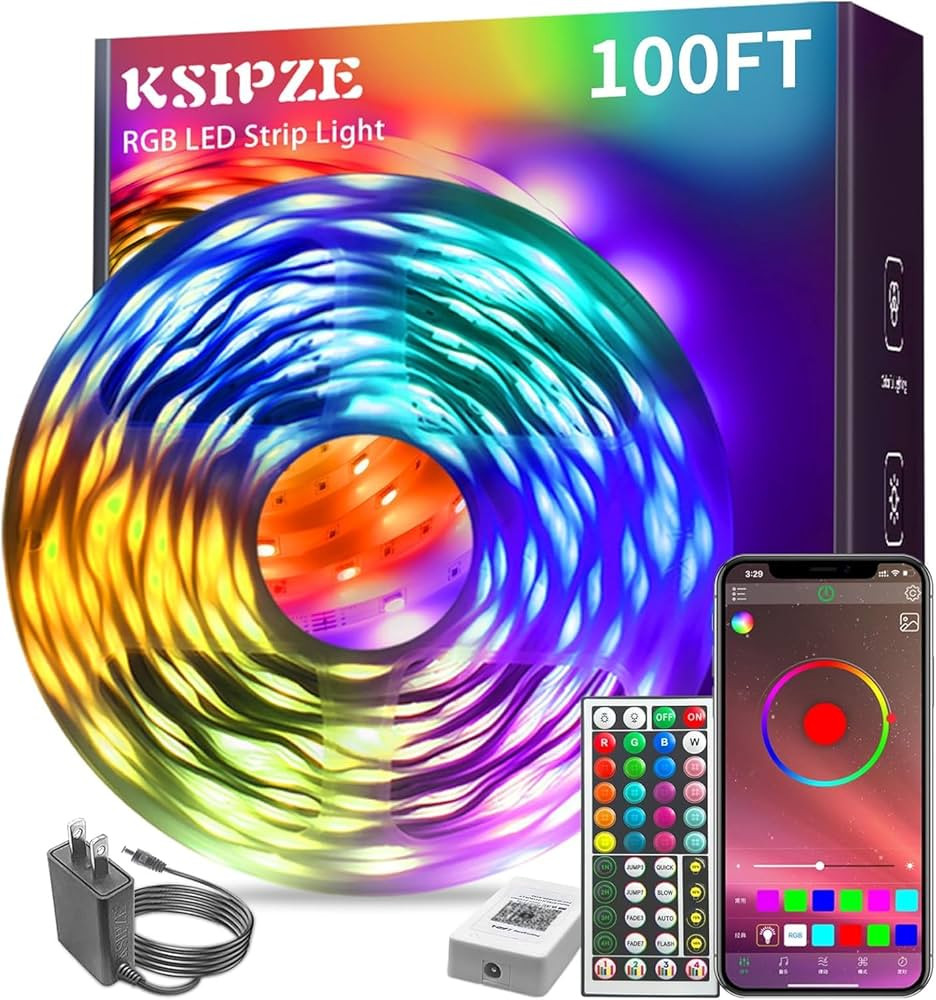 KSIPZE 100ft Led Strip Lights RGB Music Sync Color Changing Bluetooth Led Lights with Smart App C... | Amazon (US)