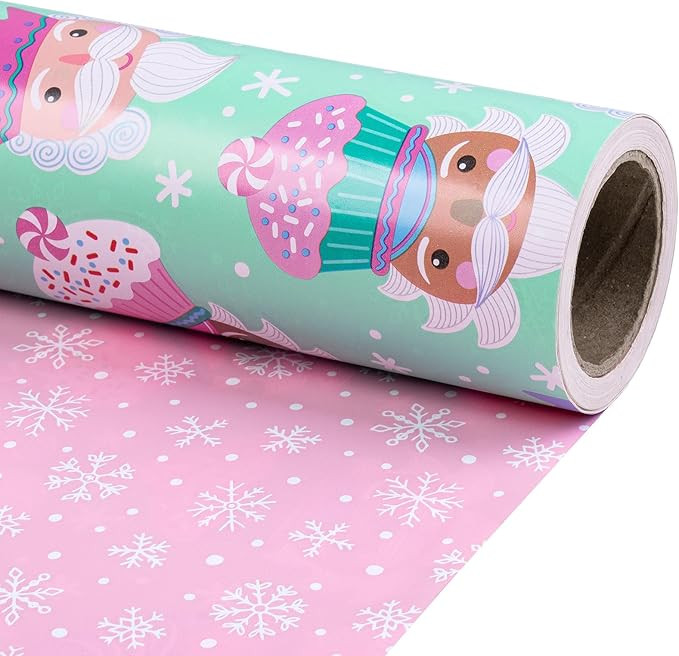 RUSPEPA Christmas Reversible Wrapping Paper Roll for Kids Girls, Mini Roll, Cute Santa Claus with... | Amazon (US)