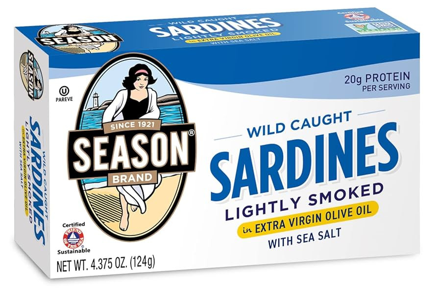 Season Sardines in Extra Virgin Olive Oil - Wild Caught, Lightly Smoked, 21g of Protein, Keto Sna... | Amazon (US)