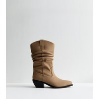 Women's Camel Faux Suede Cuban Heel Slouched Ankle Boots New Look | New Look (UK)