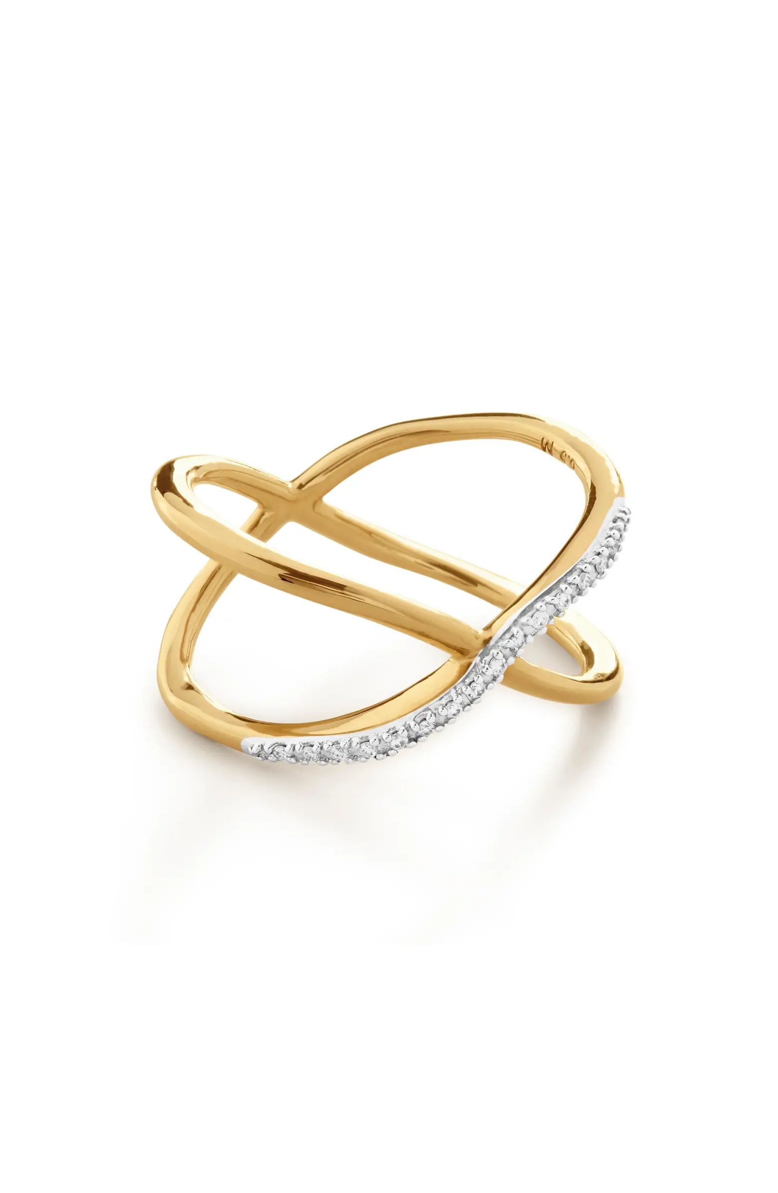 Monica Vinader Riva Kiss 18K Gold Vermeil Pavé Diamond Crossover Ring | Nordstrom | Nordstrom