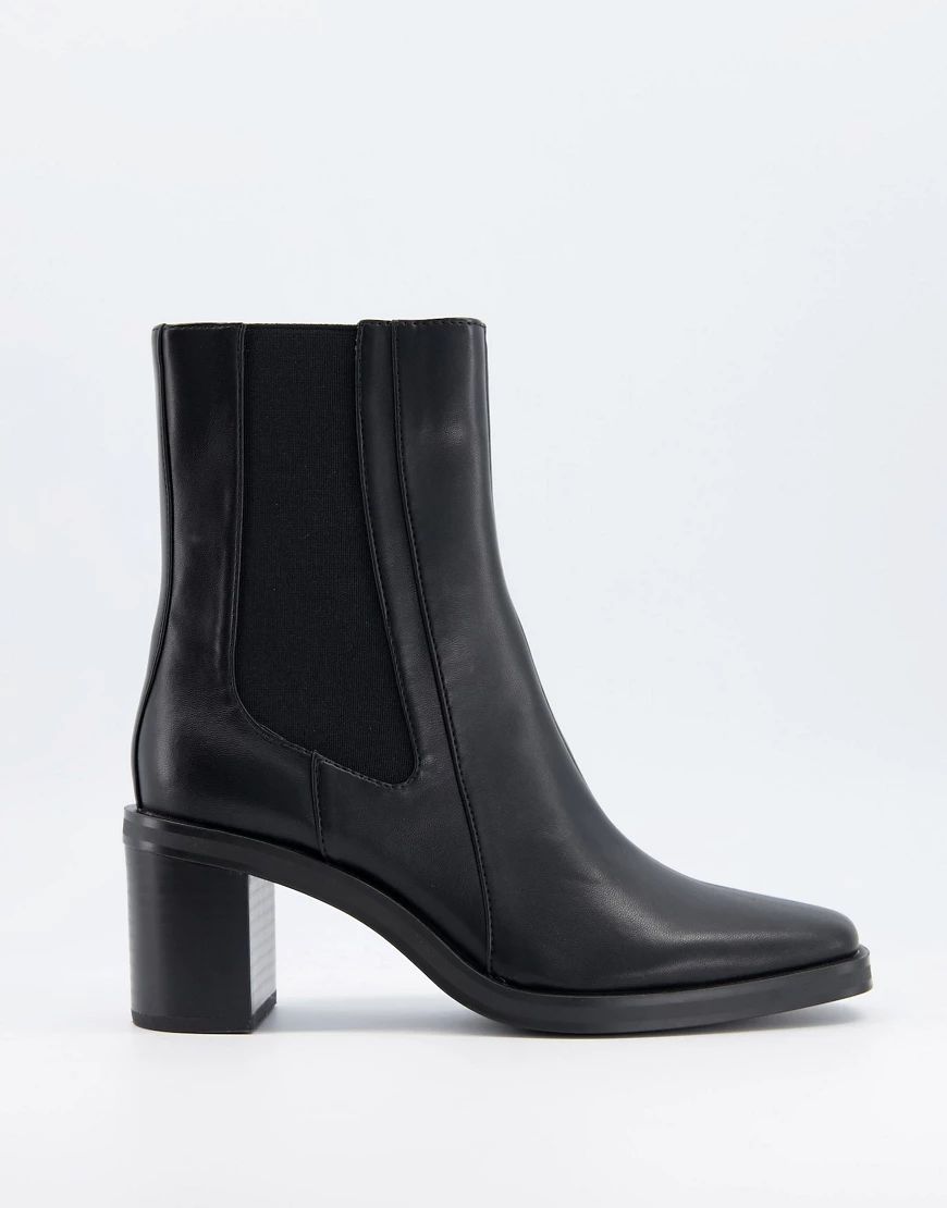 Bershka square toe boot with chunky heel in black | ASOS (Global)