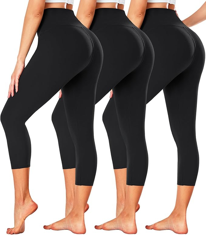 FULLSOFT 3 Pack Capri Leggings for Women - High Waisted Tummy Control Black Workout Yoga Pants | Amazon (US)