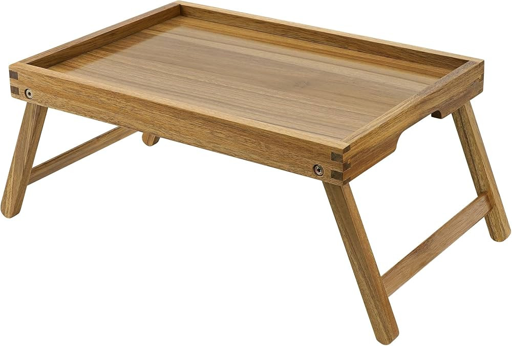 VaeFae Acacia Bed Table Tray, Wooden Breakfast Tray with Folding Legs, Bed Tray for Eating and La... | Amazon (US)