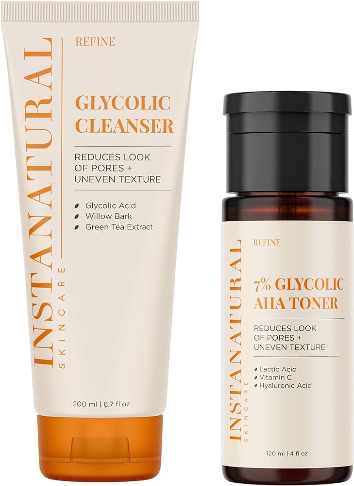 InstaNatural Glycolic Cleanser Face Wash and Toner Kit, Brightens, Reduces the Look of Pores and ... | Amazon (US)