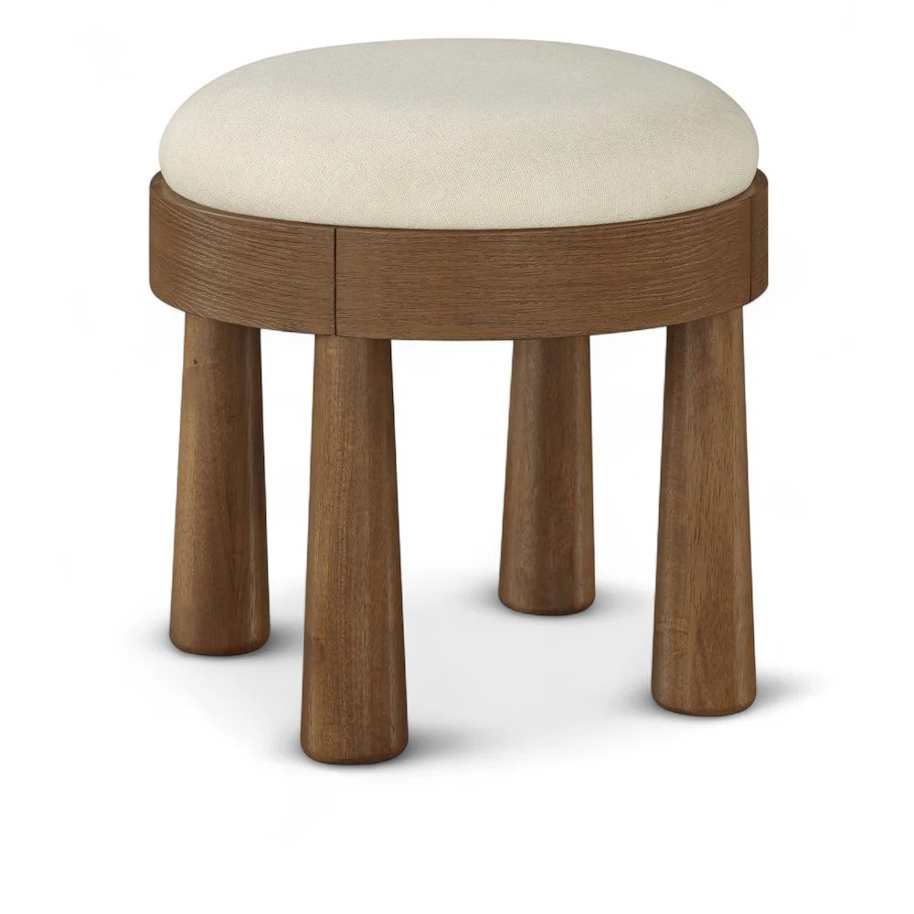 Meridian Furniture Larea Cream Linen Textured Fabric Upholstered Ottoman | Walmart (US)