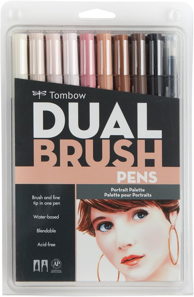 Tombow 56170 Dual Brush Pen Art Markers, Portrait, 10-Pack. Blendable, Brush and Fine Tip Markers | Amazon (US)