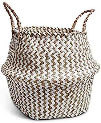Taczie Handwoven Seagrass Basket with Handles | Foldable Storage Basket for Laundry, Picnic, Pot ... | Amazon (US)