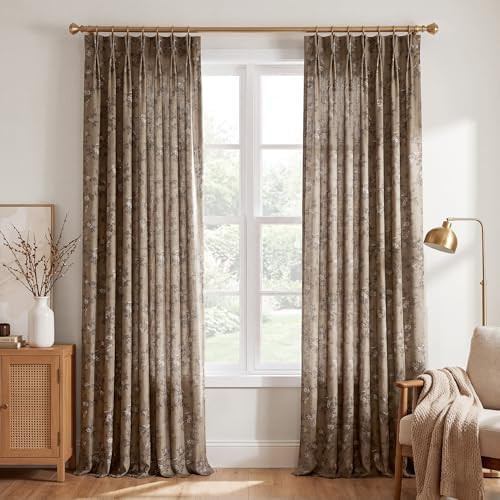 Pinch Pleat Curtains for Living Room, Floral Linen Curtains Natural Fabric Vintage Butterfly Prin... | Amazon (US)