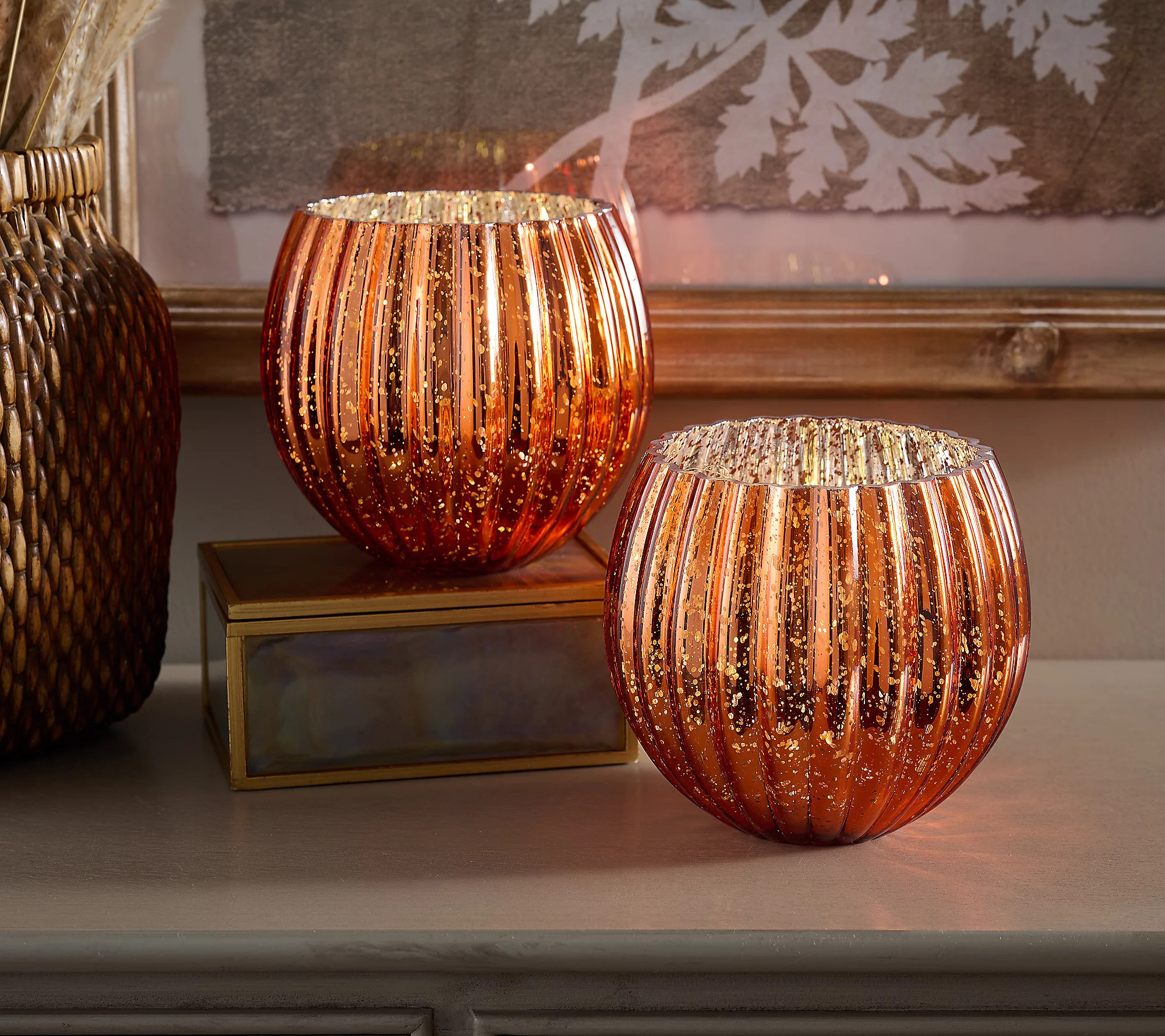 As Is Set of 2 6 Illuminated Ribbed MercuryGlass Rose Bowl | QVC