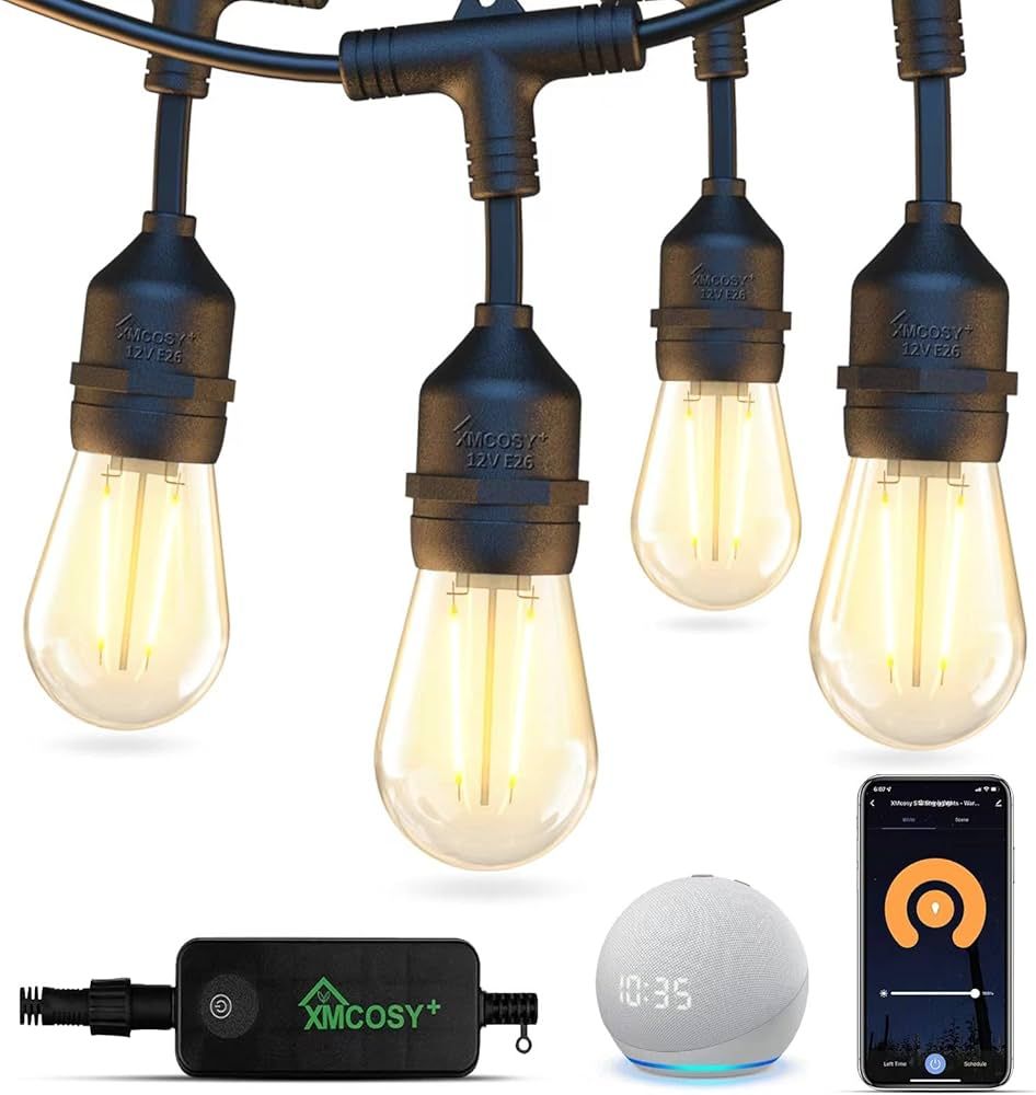 XMCOSY+ Outdoor String Lights, Smart Patio Lights 49Ft, APP WiFi Control, Work with Alexa, 15 LED... | Amazon (US)