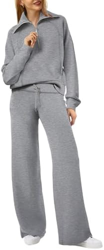 XIEERDUO Lounge Sets For Women 2025 Half Zip Sweatshirt And Wide Leg Sweatpant 2 Piece Outfits Sw... | Amazon (US)
