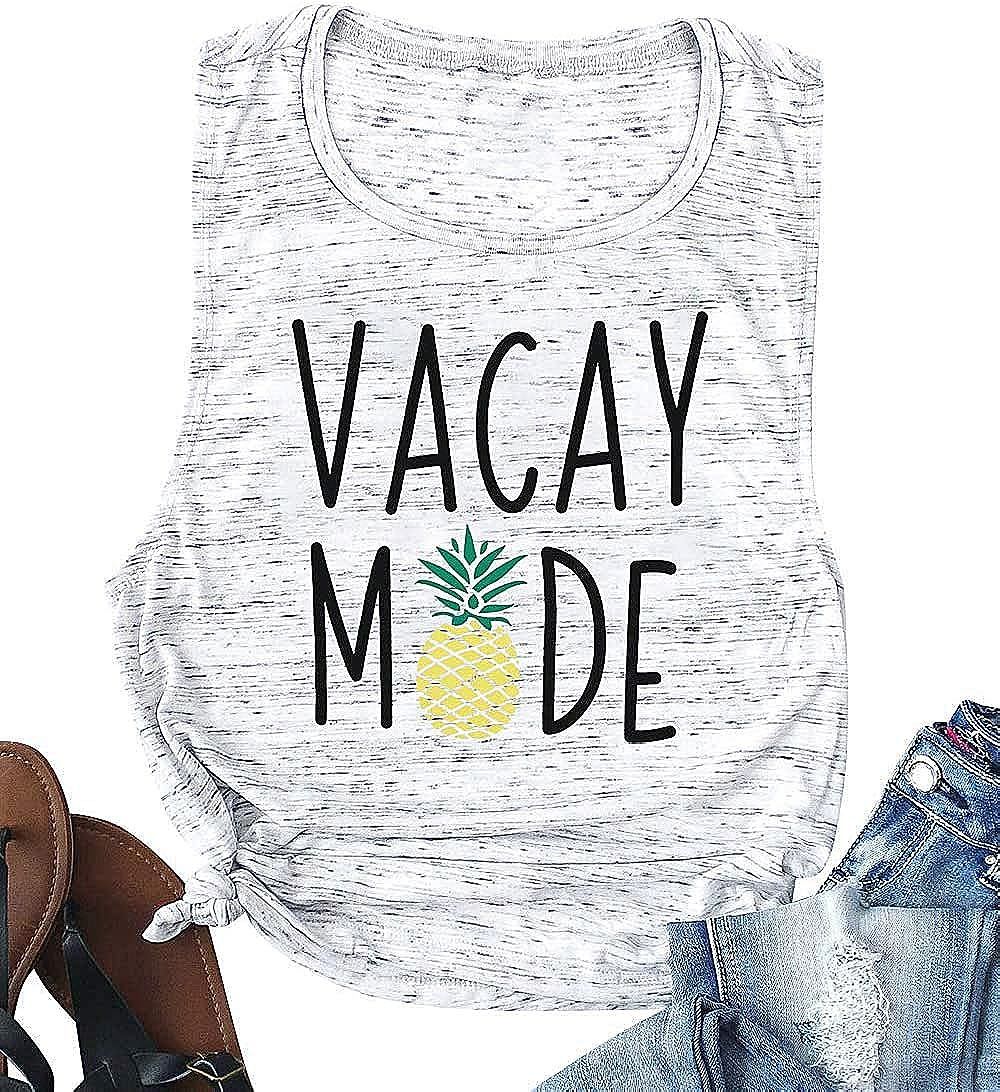 FLOYU Vacay Mode Tank Women Pineapple Graphic Tee Letter Print Tank Tops Summer Sleeveless Tank C... | Amazon (US)