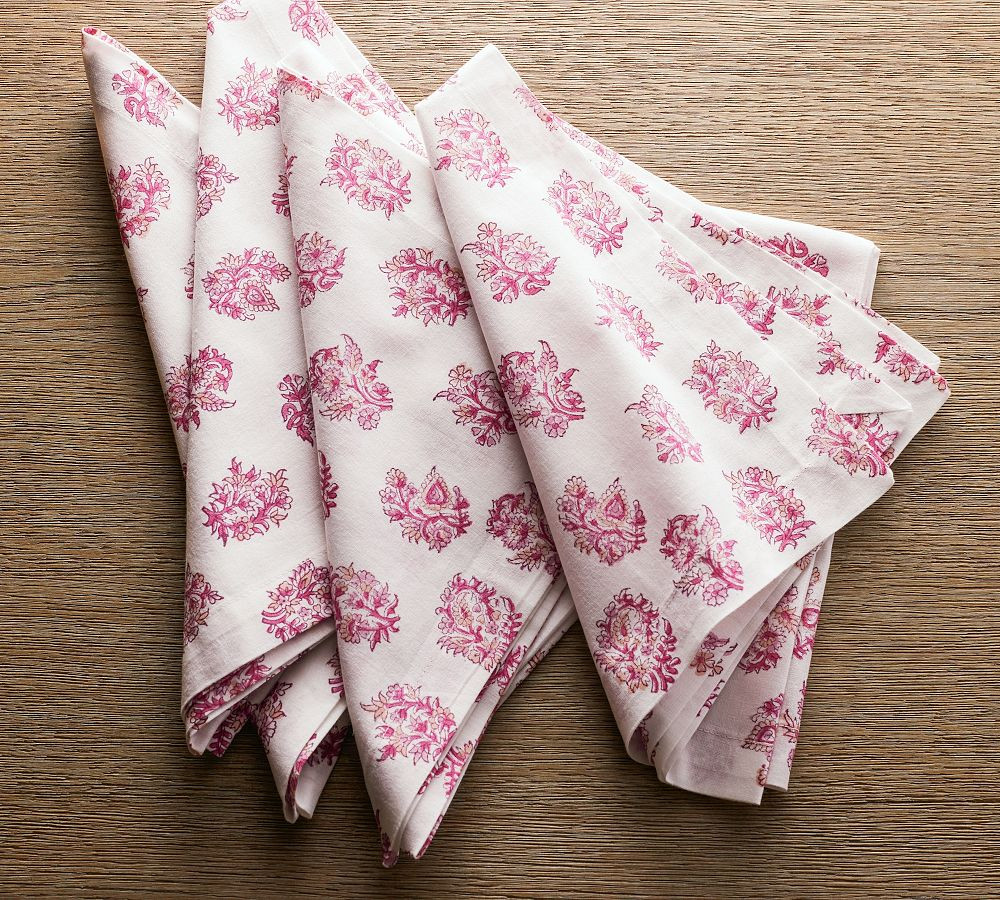 Sophia Floral Block Print Cotton Napkins - Set of 4 | Pottery Barn (US)