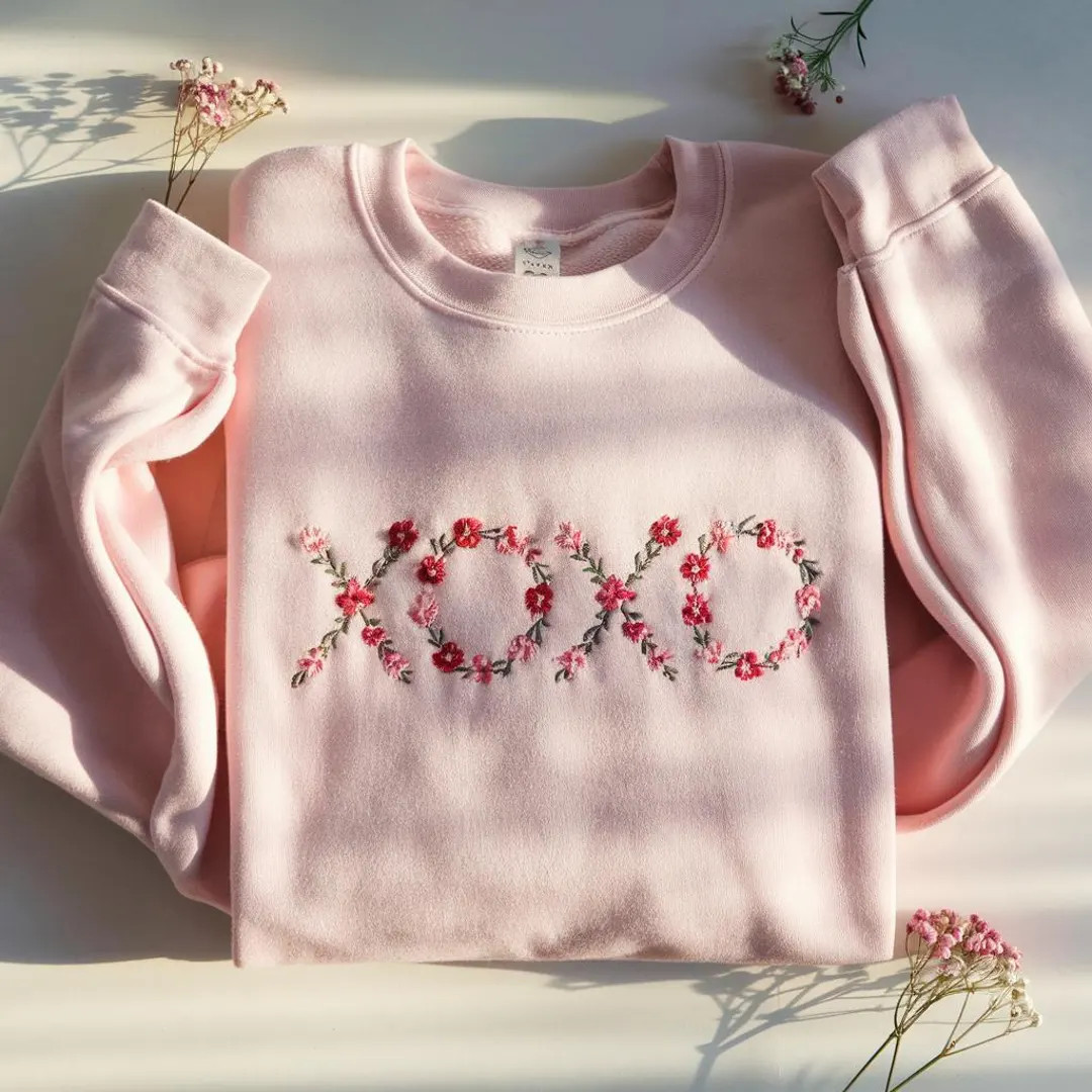 XOXO Embroidered Crewneck Sweatshirt, Valentines Day Gifts, Galentine Custom Crewneck Sweatshirt,... | Etsy (US)
