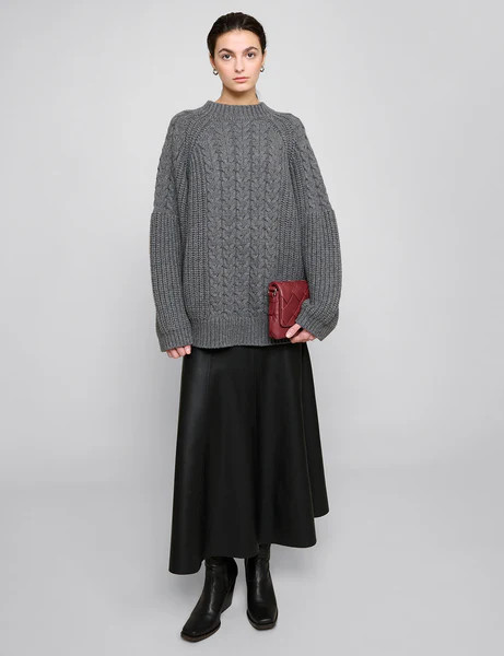 Grey Oversized Cable-knit Sweater | Pixie Market