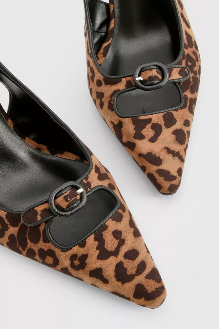 Leopard Contrast Binding Buckle Court Shoes | boohoo (US & Canada)